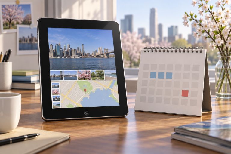 Редакционная иллюстрация первого iPad рядом с календарём