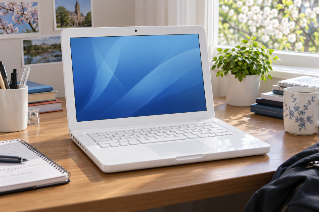 Редакционная иллюстрация белого поликарбонатного MacBook образца 2010 года