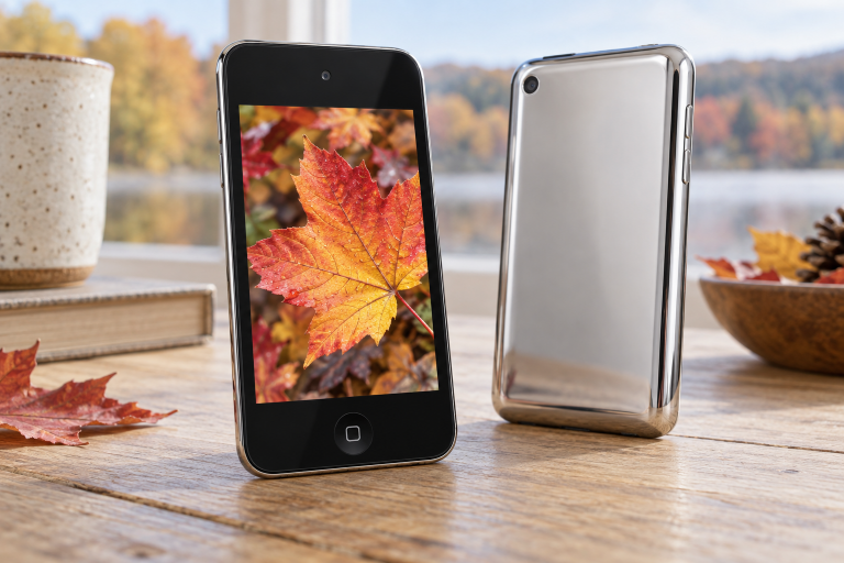 Редакционная иллюстрация iPod touch четвёртого поколения с физической кнопкой «Домой»