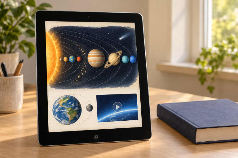 Редакционная иллюстрация интерактивной книги на iPad 2, не подлинный скриншот iBooks