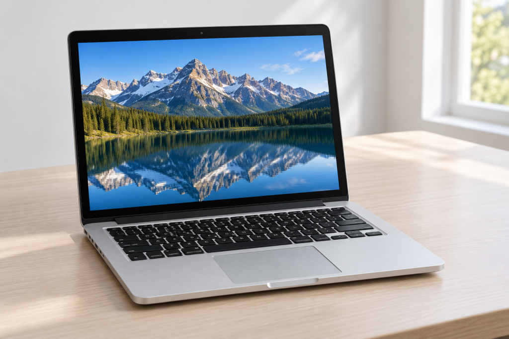 Редакционная иллюстрация MacBook Pro Retina образца начала 2013 года с физическими функциональными клавишами, без Touch Bar и выреза в экране, не официальное фото