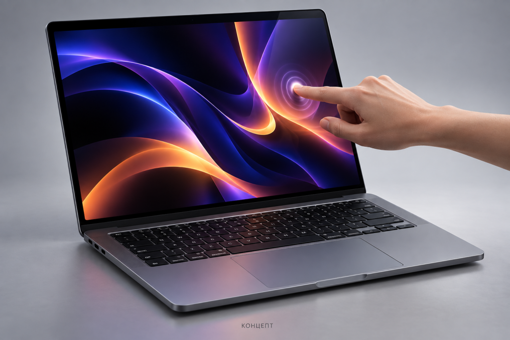 Редакционный концепт сенсорного MacBook Pro с OLED-экраном; не официальное изображение будущего устройства